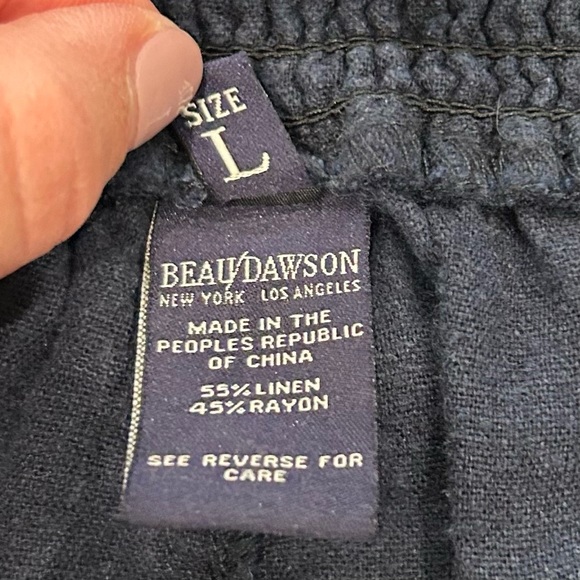 Beau Dawson Women Wide Leg Linen Blend Pants Size L Navy Pockets Elastic Waist - Picture 16 of 17